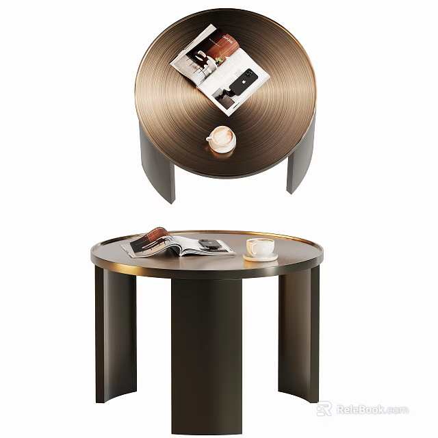 Modern Round Side Table With Metal Frame And Coffee Cup Magazines 3d model