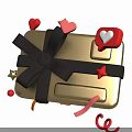Festive Decorative Ornament Set With Yellow Gift Box Black Bow Hearts Stars And Ribbon Decorations