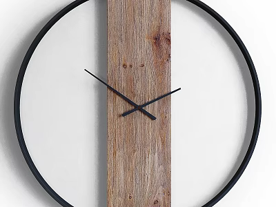 Modern Wall Clock With Black Frame Wooden Strip And White Background 3d model