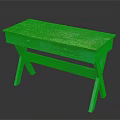 Teal Colored Wooden Top Table With Carved Drawers And Cross Legs Design