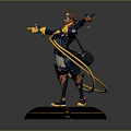 Futuristic Game Movie Character In Armored Suit Holding Weapon With Yellow Cables And Circular Base