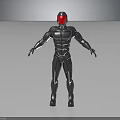 Humanoid Robot Character Featuring Silver Armor Red Helmet And Muscular Body Design