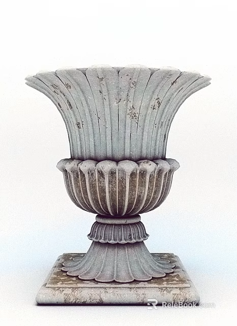 Classic Textured Stone Decorative Ornament Piece With Vase Shaped Design And Carved Base 3d model 