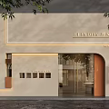 Modern Minimalist Hair Salon Exterior Design With Cream Wall And Warm Ambient Lighting