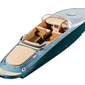 Elegant Blue Yacht with Open Cockpit Beige Seats and Streamlined Design