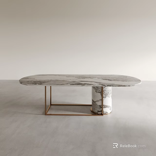 Sleek Modern Marble Dining Table With Elegant Metal Frame And Contemporary Design 3d model 