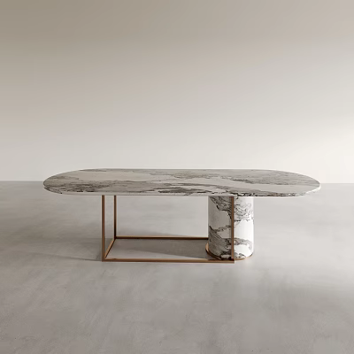 Sleek Modern Marble Dining Table With Elegant Metal Frame And Contemporary Design 3d model