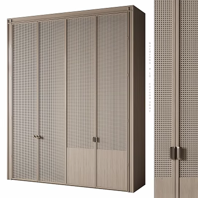 Modern Elegant Cabinet Doors With Grid Pattern Wooden Frame And Metallic Handles 3d model