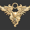 Gold Winged Jewelry Pendant With Intricate Carvings And Decorative Gemstone Accents