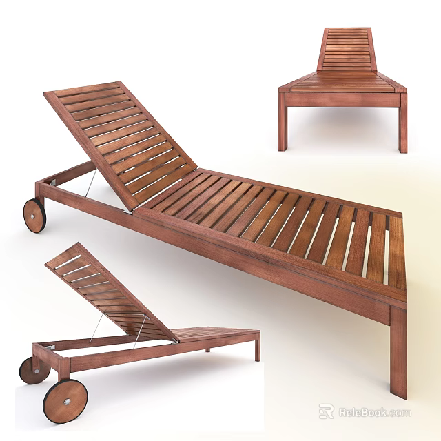 Wooden Reclining Lounge Chair With Slatted Back Seat And Mobile Wheel Design 3d model 