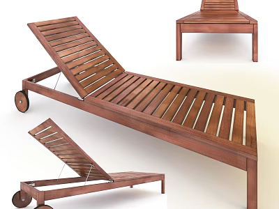 Wooden Reclining Lounge Chair With Slatted Back Seat And Mobile Wheel Design 3d model