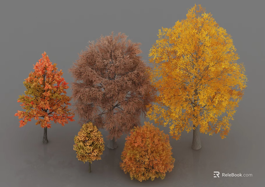 Autumn Arbor Trees With Colorful Leaves In Red Brown Yellow Tones And Different Sizes 3d model 