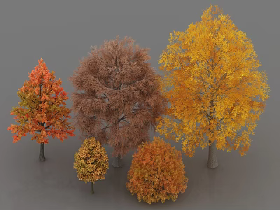 Autumn Arbor Trees With Colorful Leaves In Red Brown Yellow Tones And Different Sizes 3d model