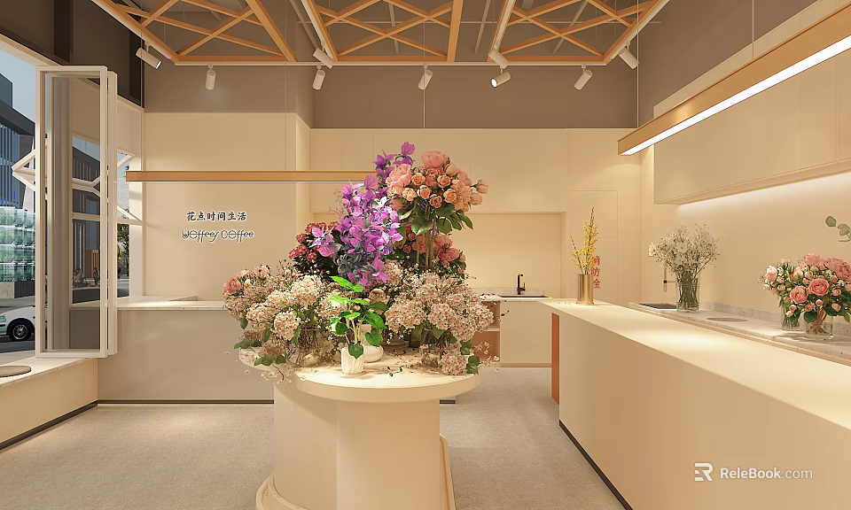 ZHUHE Floral Store With Fresh Colorful Flowers And Elegant Display Stand Modern Interior 3d model 