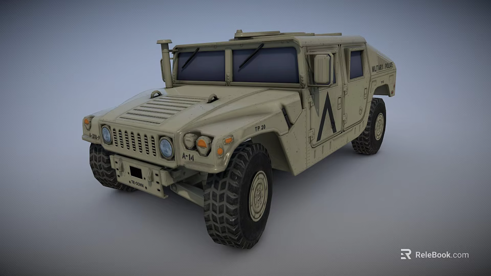 Military Hummer Army Vehicle With Green Exterior Large Tires And Markings 3d model 