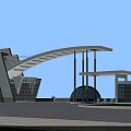 Modern Entrance Gate Architectural Design With Curved Canopy Glass Curtain Walls And Spherical Dome