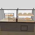 Illuminated Bakery Display Cabinet With Glass Door And Fresh Breads Pastries