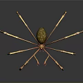 Golden Spider Sculpture Featuring Long Slender Legs On Black Background With Reflection