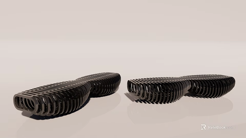 Modern Black Landscape Seats With Curved Grid Structure For Outdoor Spaces 3d model 