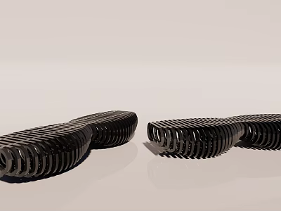 Modern Black Landscape Seats With Curved Grid Structure For Outdoor Spaces 3d model
