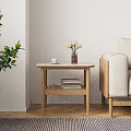 Modern Wooden Coffee Table With White Top Flowers Vase Cup Books And Glasses Near Sofa