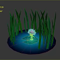 Game Movie Character 3D Model With Pink Lotus On Blue Water Surrounded By Green Grass