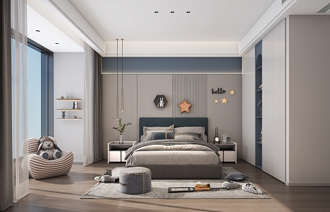 Modern children's room secondary bedroom 3d model