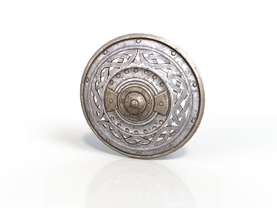 Ancient Decorative Metal Shield With Intricate Celtic Patterns And Riveted Design 3d model