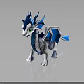 Fantasy Dragon Character 3D Model With Blue Spiky Horns White Body And Green Eyes
