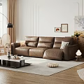 Three Seater Leather Sofa In Living Room With Coffee Table Wall Art And Floor Lamp