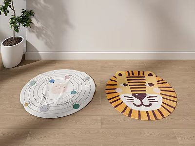 Two Round Kids Rugs With Cartoon Tiger Face And Smiley Patterns 3d model
