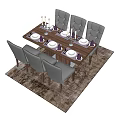 Stylish Dining Table Set With Upholstered Chairs Plates And Candles On Patterned Rug 3d model