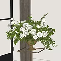 White Roses With Green Leaves In Gold Vase On Metal Table By Window