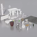 Bathroom Accessories Collection Featuring Bathtub Toilet Sink Shower Fixture Towel Rack And Plant