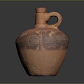 Traditional Clay Pot With Bulbous Body Painted Red Black Patterns And Loop Handle