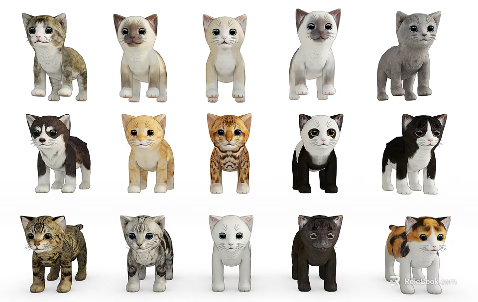 Cute Reptile Stuffed Animals with Colorful Patterns Arranged in Three Rows 3d model 