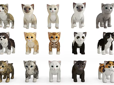 Cute Reptile Stuffed Animals with Colorful Patterns Arranged in Three Rows 3d model