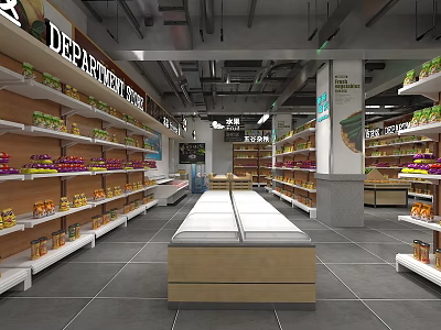 Supermarket Department Store Interior With Shelves Various Goods And Refrigerated Counters 3d model