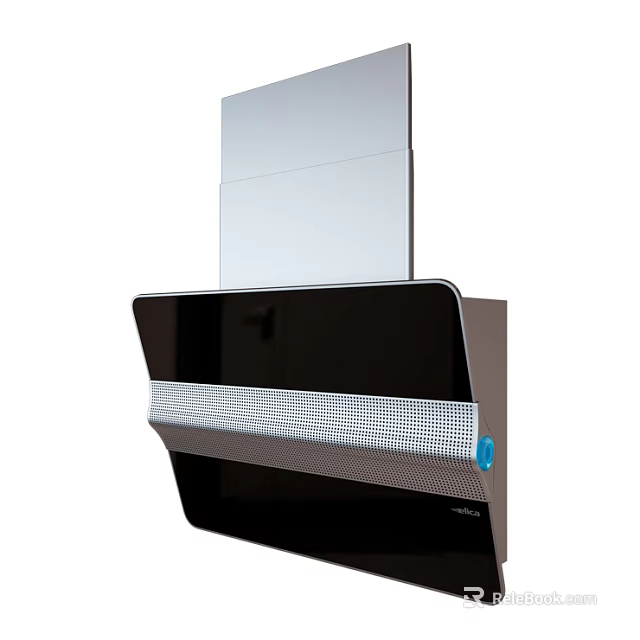Sleek Black and Silver Wall Mounted Kitchen Range Hood with Glass Panel and Mesh Grille 3d model 