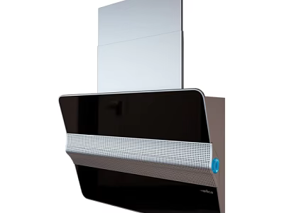 Sleek Black and Silver Wall Mounted Kitchen Range Hood with Glass Panel and Mesh Grille 3d model