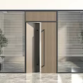 Double Doors With Wooden Frame Glass Panels And Blinds In Interior Space Marble Floor Plant