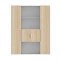 Wooden And White Storage Cabinet With Multiple Shelves And Single Drawer