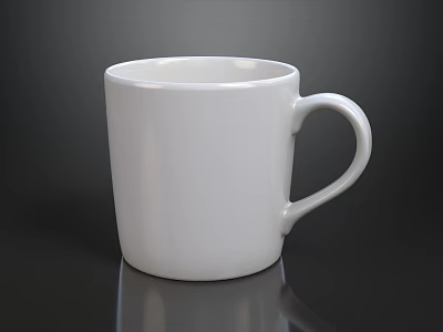 White Ceramic Mug With Handle On Black Background And Smooth Surface 3d model