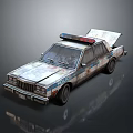 Old Worn Vintage Police Car With Flashing Lights And Reflective Finish