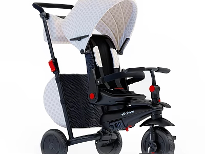 Kids Tricycle With Removable Canopy Black Seat And Red Buttons 3d model
