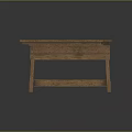 Wooden Workbench With Slanted Stone Top And Sturdy Wooden Frame Structure Design