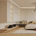 Modern Bedroom Interior Design With White Bed Chandelier Rug And Wall Art