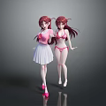 Two Anime Style Game Movie Characters With Long Red Hair And Pink Outfits