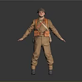 Worker in Brown Work Uniform with Silver Helmet Orange Equipment and Arms Outstretched