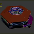 Red Octagonal Fighting Ring With Purple Stage Lighting And Modern Arena Design 3d model